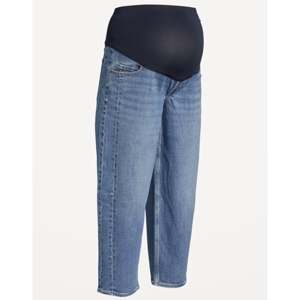 Old Navy Maternity Full Panel Waistband Barrel Leg Ankle Jeans Blue Denim 12 - Picture 12 of 12
